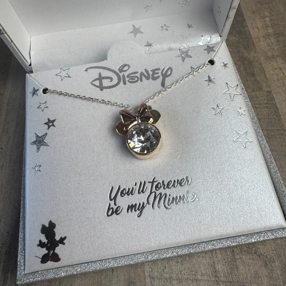NEW Disney You'll Forever Be My Minnie Pendant Silver Pleated Necklace